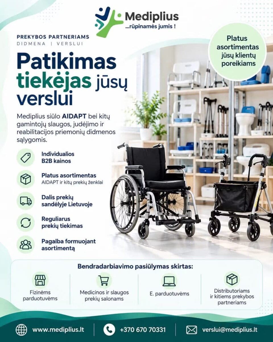 Slaugos priemonių tiekėjas įstaigoms ir verslui – kodėl verta pasirinkti UAB MEDIPLIUS 1 slaugos prekių tiekėjas didmena